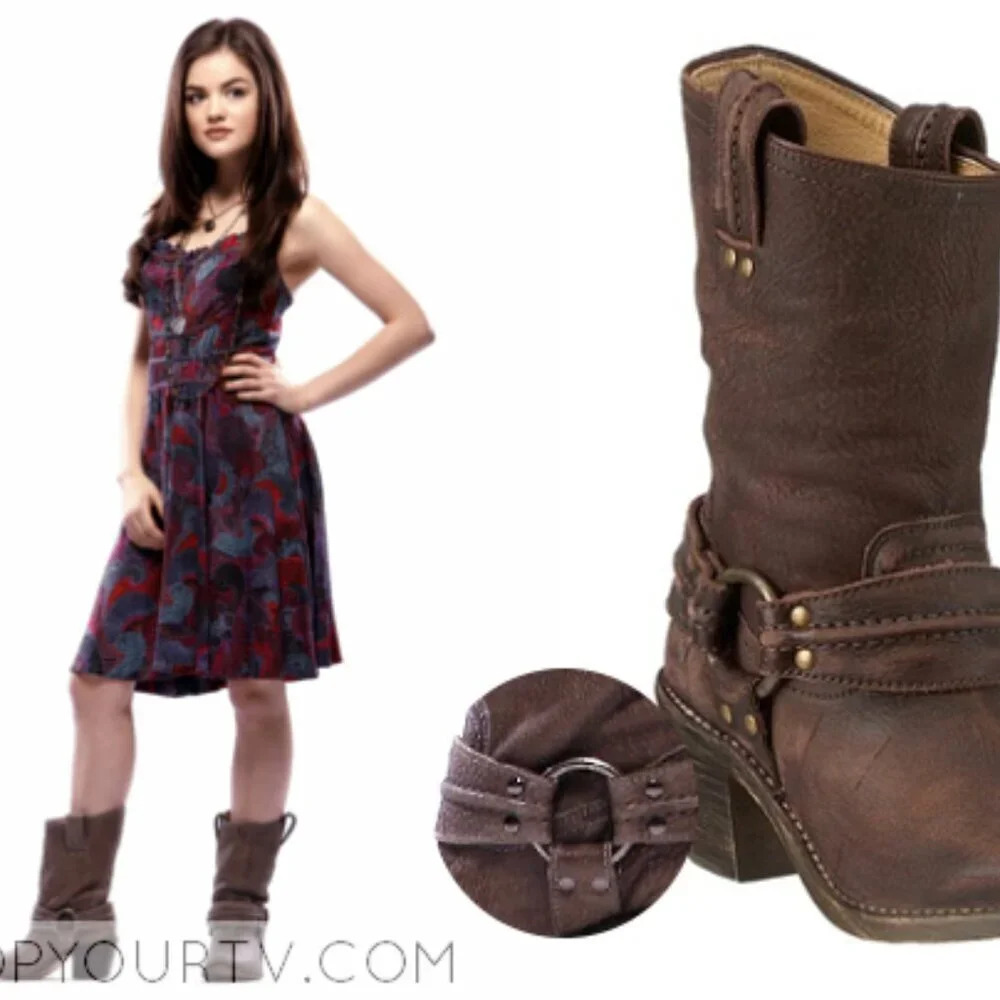$379 Frye Carmen Harness Motorcycle Brown Leather Mid Calf Pull On Short Boot - Picture 3 of 13
